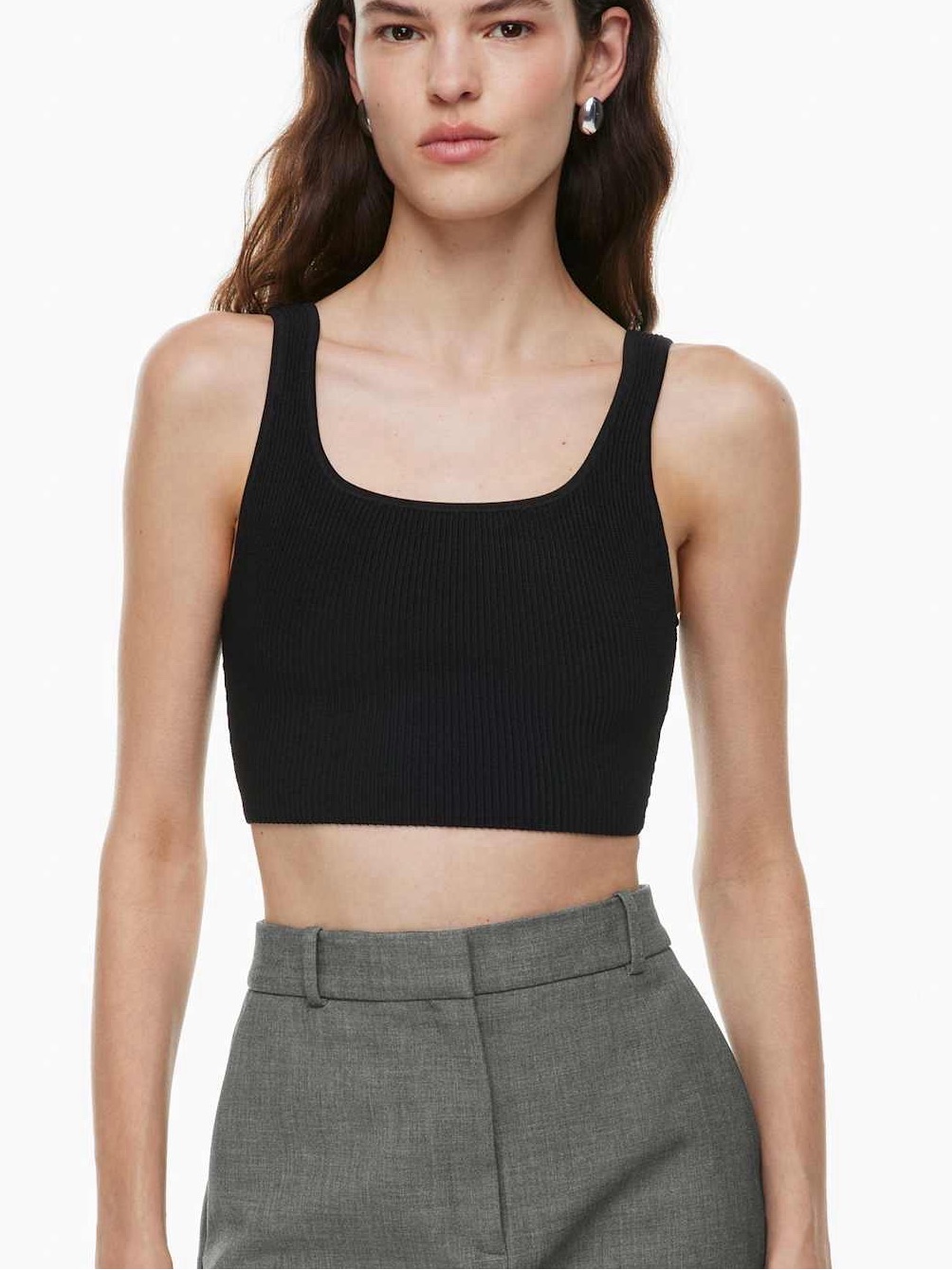 Aritzia Babaton Sculpt Knit Squareneck Cropped Tank Black